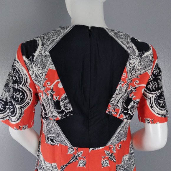 ASOS Maternity Dress Women's Size 4 Orange Black White Print Short Sleeve - Picture 6 of 10